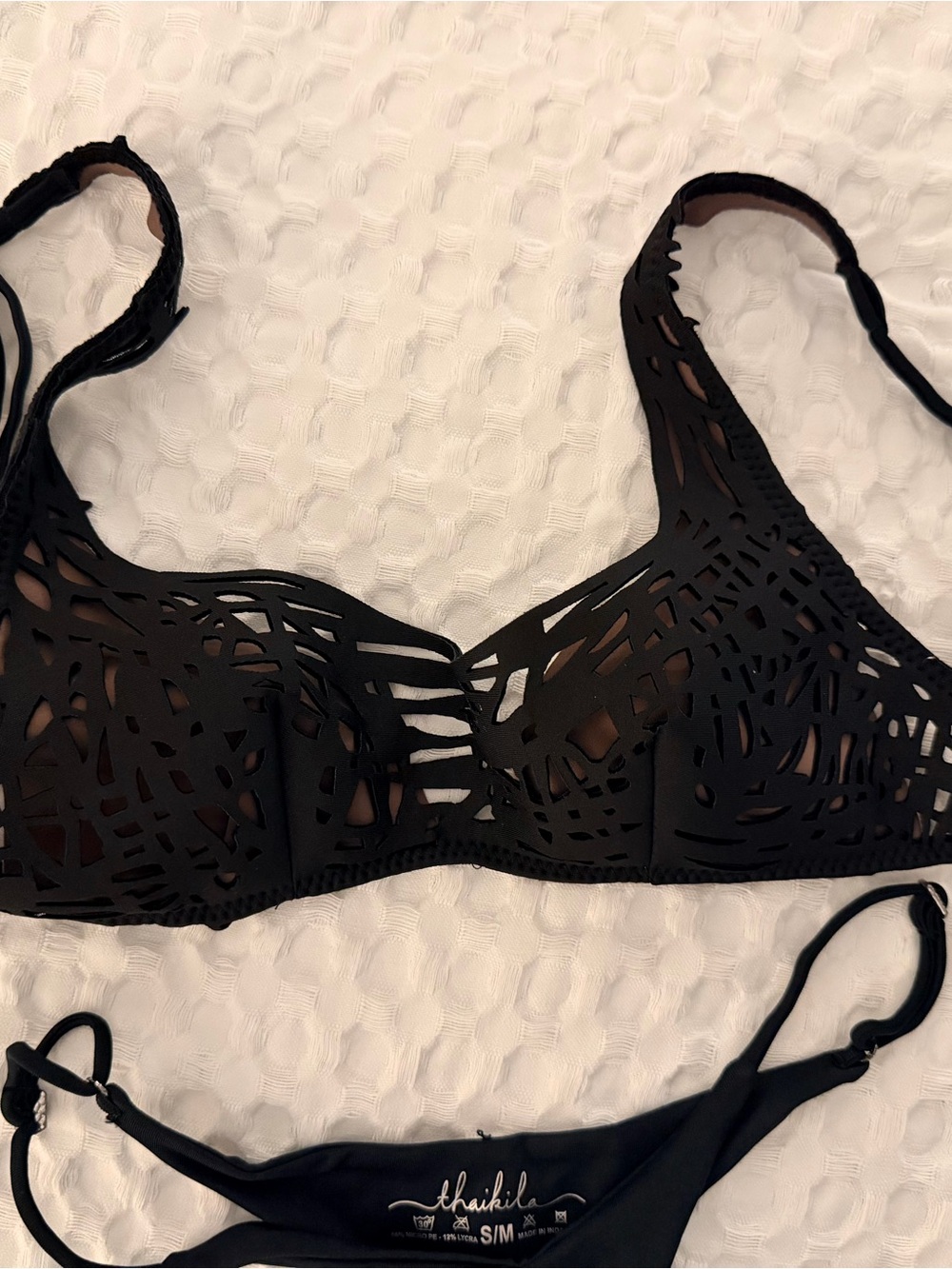 Black Laser-Cut Crochet-Inspired Bikini Set - Picture 11 of 14